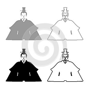 Emperor Japan China silhouette Chinese nobility Japanese ancient character avatar imperial ruler set icon grey black color vector