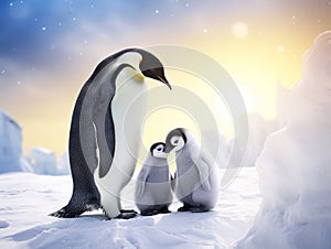 Emperor Penguins with chick