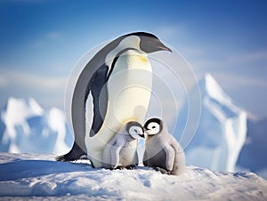 Emperor Penguins with chick