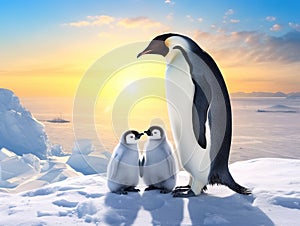 Emperor Penguins with chick