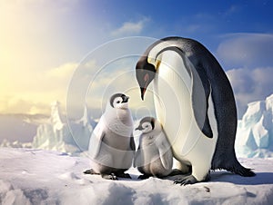 Emperor Penguins with chick