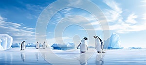 Emperor Penguins on the ice. north pole arctic with group penguins landscape