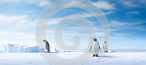 Emperor Penguins on the ice. north pole arctic with group penguins landscape