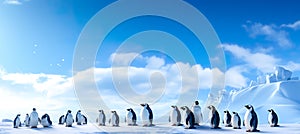 Emperor Penguins on the ice. north pole arctic with group penguins landscape