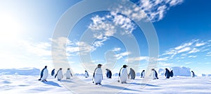 Emperor Penguins on the ice. north pole arctic with group penguins landscape