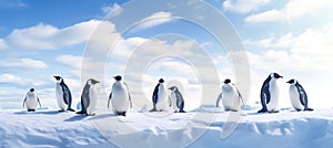 Emperor Penguins on the ice. north pole arctic with group penguins landscape