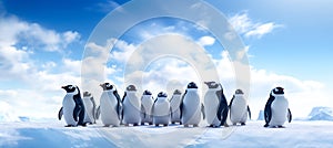 Emperor Penguins on the ice. north pole arctic with group penguins landscape