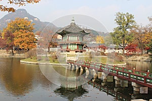 Emperor's Korean Palace pavilion, Gyeongbokgung Palace at night, Seoul, South Korea