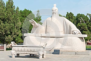 Emperor Shun Statue at Emperor Shun Tomb Soenic Spot. a famous historic site in Yuncheng, Shanxi, China.