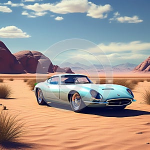 emphasize the contrast between the vibrant sports car and the muted desert backdrop trending