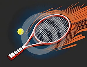 Emphasize a racket hitting the ball with strings slightly flexed