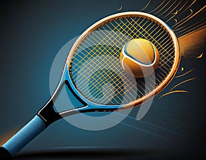Emphasize a racket hitting the ball with strings slightly flexed