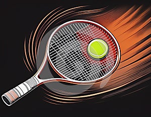 Emphasize a racket hitting the ball with strings slightly flexed
