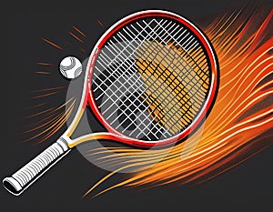 Emphasize a racket hitting the ball with strings slightly flexed