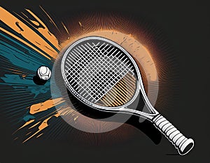 Emphasize a racket hitting the ball with strings slightly flexed