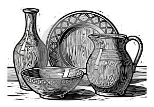 Emphasizes intricate line work and classical design elements in a