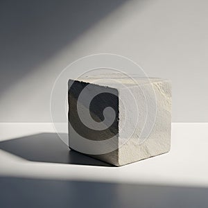 Emphasizing the geometric and material contrast between the cube and its