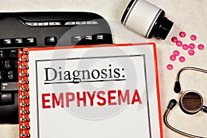 Emphysema. text inscription of the medical diagnosis.