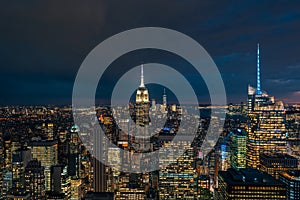 The Empire State Building and Midtown Manhattan skyline at night, in New York City