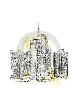 Empire State Building New York City landmark Manhattan downtown skyscrapers Hand drawn line art illustration New York