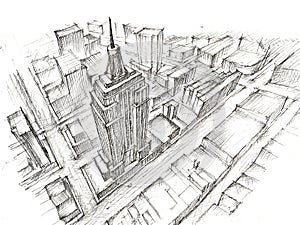 Empire State Building Pencil Drawing