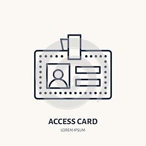 Employee access card, identity vector flat line icon. ID document, badge sign