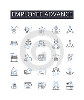 Employee advance line icons collection. Privacy, Secrecy, Confidentiality, Prudence, Caution, Circumspection, Reserve