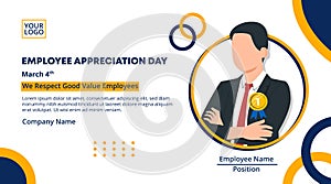 Employee appreciation day banner design with an employee of the year winner