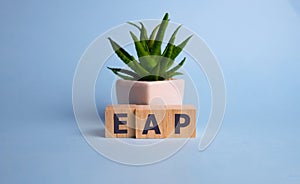 Employee assistance program EAP sign on wooden cubes