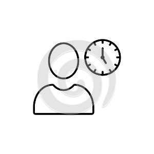 Employee attendance icon, job ontime vector design. Human avatar with wall clock displaying employee schedule icon