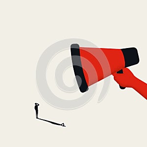 Employee being shout at with megaphone. Business vector concept, management, angry boss