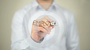 Employee Benefit, Man writing on transparent screen