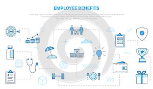 Employee benefits concept with icon set template banner with modern blue color style