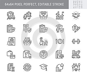 Employee benefits line icons. Vector illustration with icon - hr, perks, organization, maternity rest, sick leave