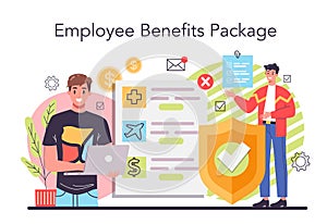 Employee benefits package concept. Compensation supplementing employee