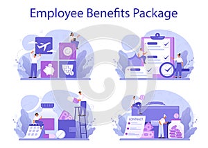 Employee benefits package concept set. Compensation supplementing