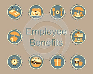 Employee benefits sign with icons