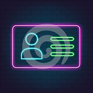 Employee clerk card, vcard vector icon illustration neon style for graphic design, logo, web site, social media, mobile app, ui