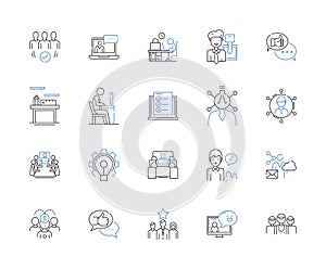 Employee development outline icons collection. Employee, Development, Training, Coaching, Learning, Management, Growth