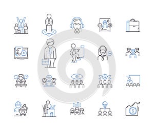 Employee development outline icons collection. Employee, Development, Training, Coaching, Learning, Management, Growth