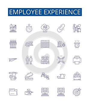 Employee experience line icons signs set. Design collection of Employee, Experience, Engagement, Satisfaction, Benefits