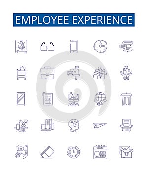 Employee experience line icons signs set. Design collection of Employee, Experience, Engagement, Satisfaction, Benefits