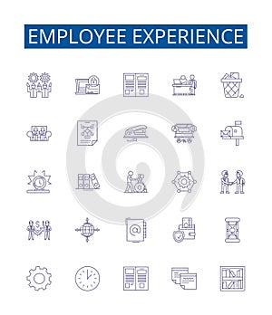 Employee experience line icons signs set. Design collection of Employee, Experience, Engagement, Satisfaction, Benefits