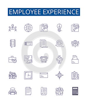 Employee experience line icons signs set. Design collection of Employee, Experience, Engagement, Satisfaction, Benefits