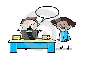 Employee Getting Borred and Sleeping While Boss Giving Lecture - Office Businessman Employee Cartoon Vector Illustration