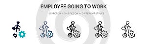 Employee going to work icon in filled, thin line, outline and stroke style. Vector illustration of two colored and black employee
