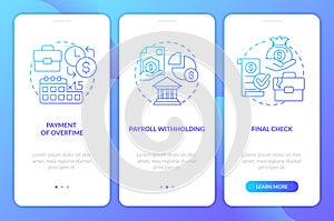 Employee grievances on wage issues blue gradient onboarding mobile app screen
