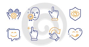 Employee hand, Rotation gesture and Face verified icons set. Vector