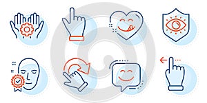 Employee hand, Rotation gesture and Face verified icons set. Vector