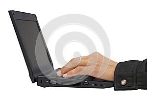 Employee hands working on his laptop